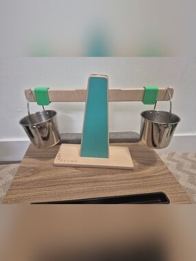 Lovevery Wooden Balance Scale Toy - Teal & Green With Buckets